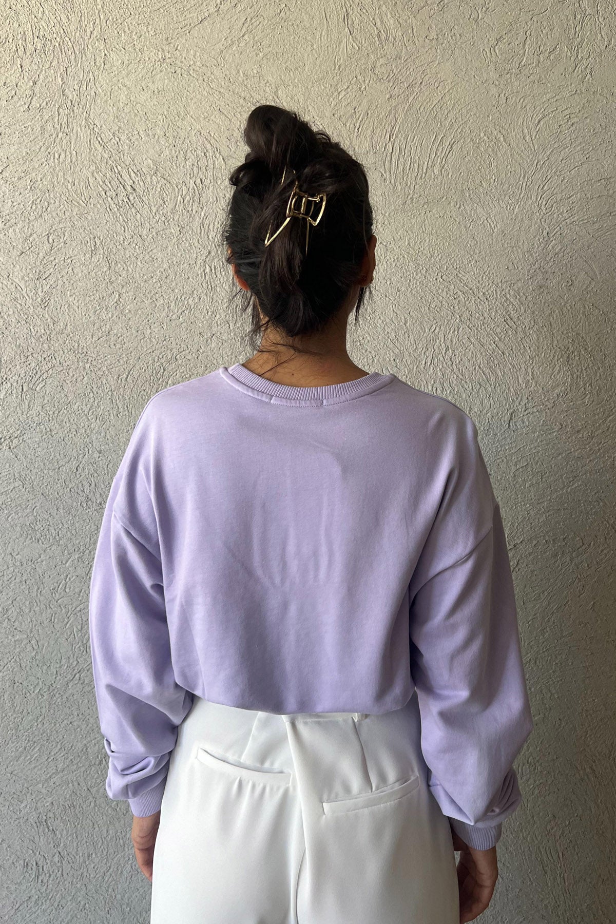 Lila Beli Lastikli Uzun Kollu Crop SY-2406-Lila