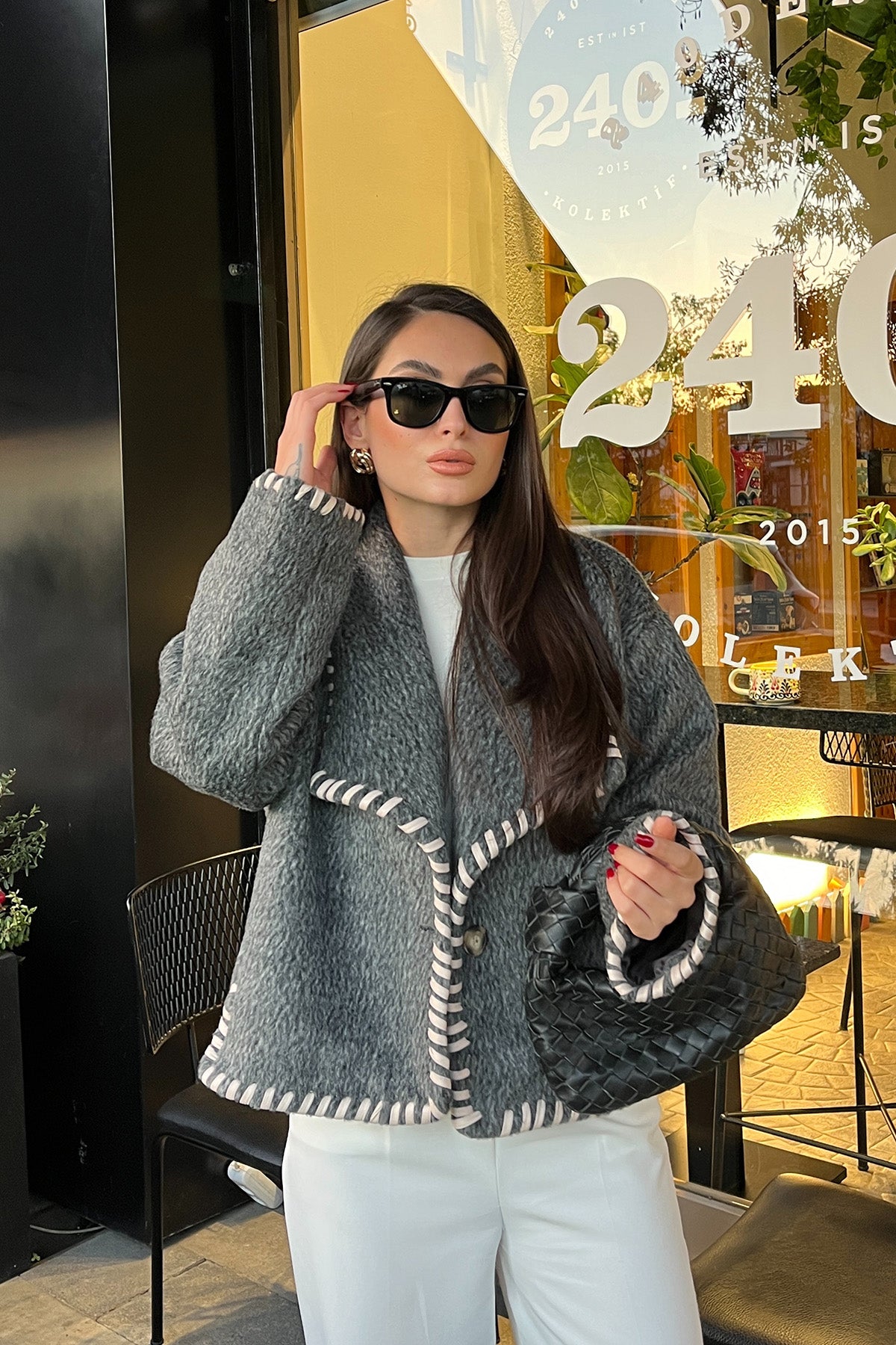 Gri Tasarım Kaşe Ceket Kaban SY-2720-Gri