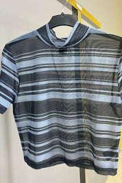 Mavi Çizgili Transparan Crop SY-2609-Mavi