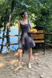 Siyah Kalın Askılı Puantiyeli Mini Elbise SY-3243-Siyah