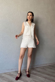 Ekru Dantelli Şort SY-0538-Ekru
