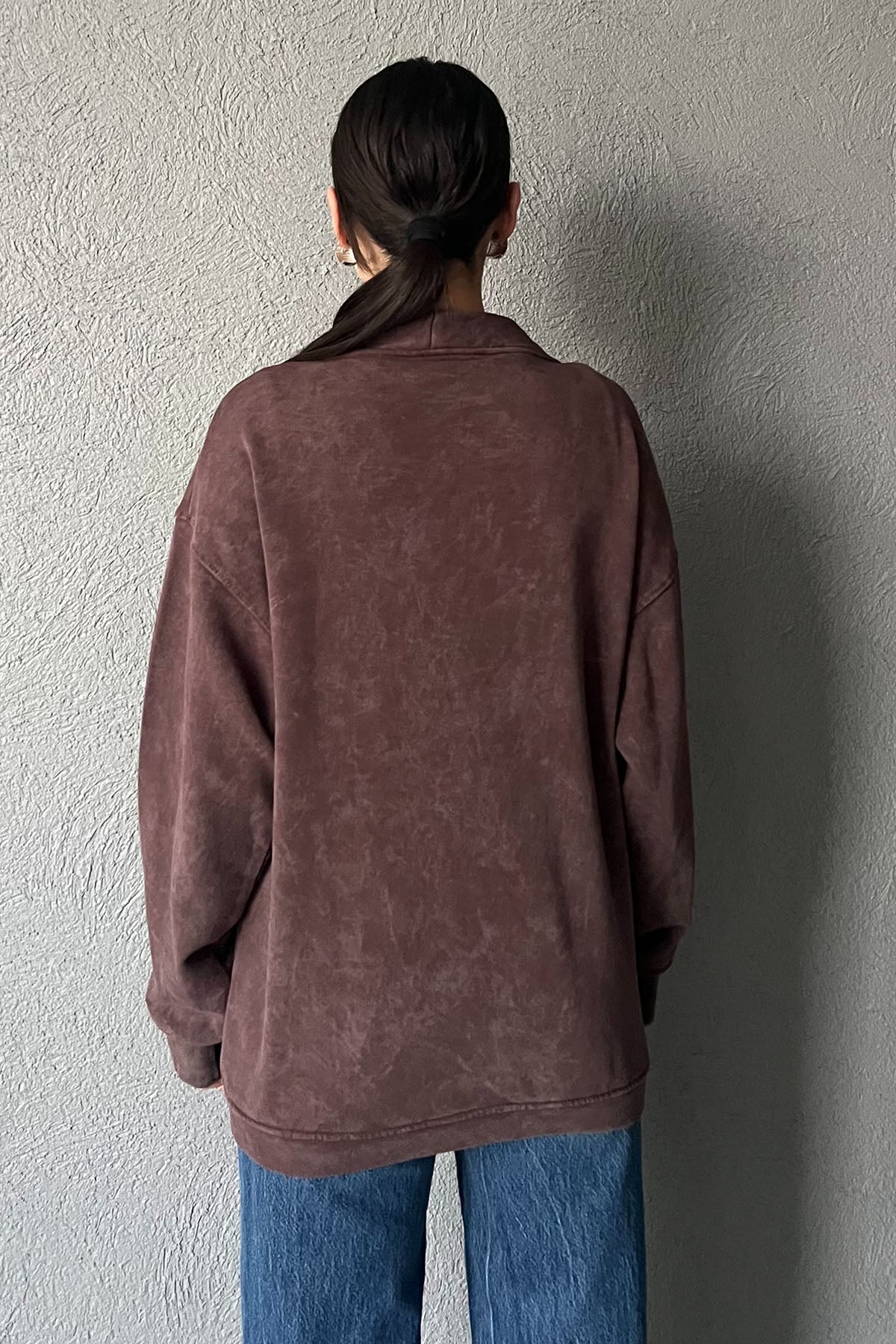 Kahve Logo Detay Yıkamalı Hırka SY-2751-Kahve