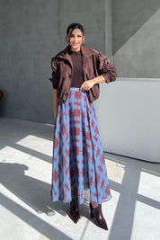 Mavi Ekose Desenli Şifon Etek SY-3443-Mavi