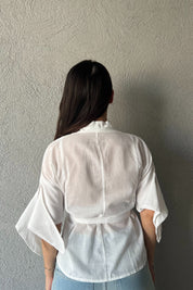 Beyaz Pens Detaylı Vual Kumaş Gömlek SY-2234-Beyaz