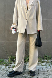 Önü Pileli Bej Palazzo  Pantolon SY-1605-Bej