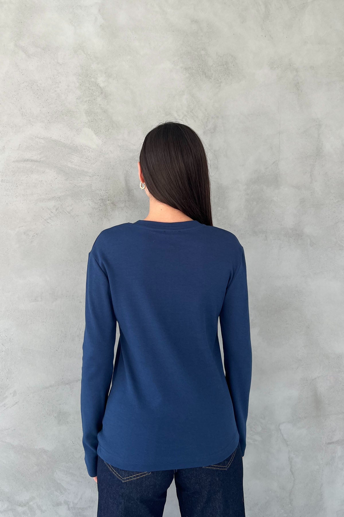 Lacivert Uzun Kollu Basic T-shirt SY-1566-Lacivert