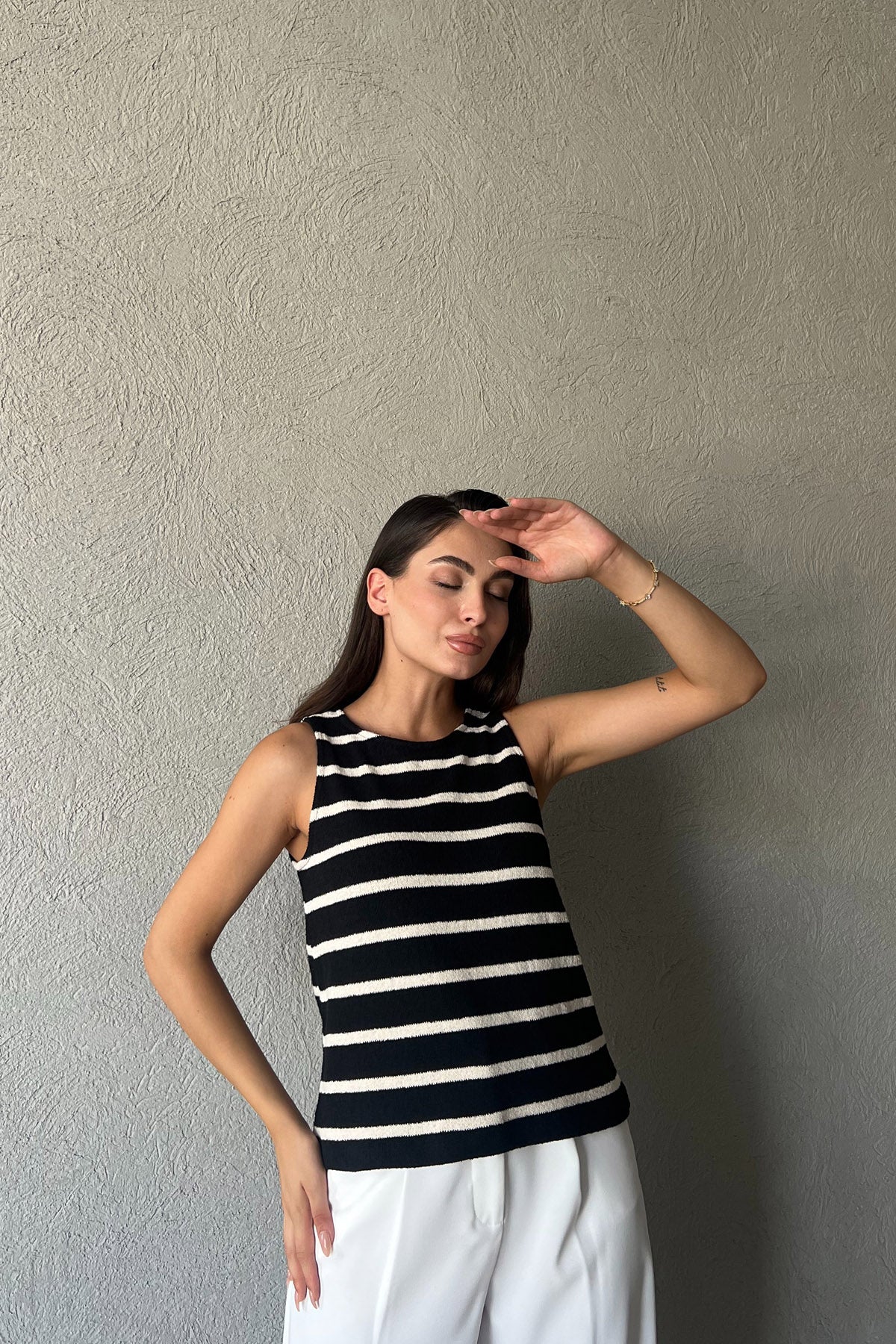 Siyah Krem Çizgili Atlet SY-2293-Siyah