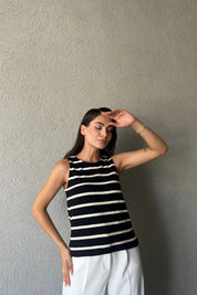 Siyah Krem Çizgili Atlet SY-2293-Siyah