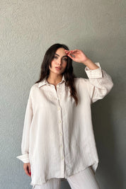 Bej Oversize Free Gömlek Pantolon Takım SY-2138-Bej