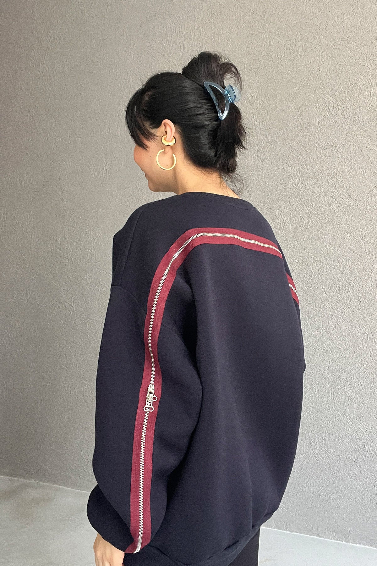 Lacivert Baskılı Fermuar Detaylı Sweatshırt SY-2412-Lacivert