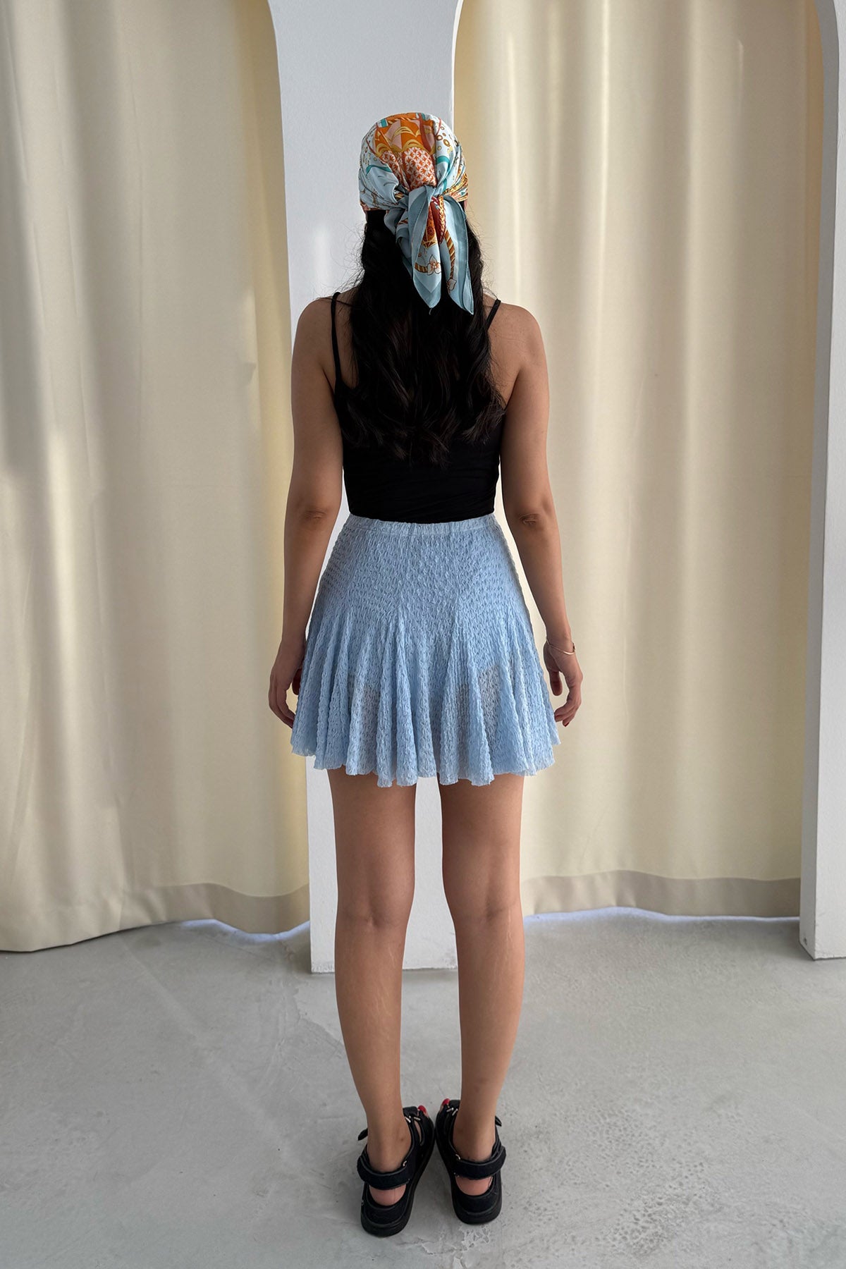 Mavi Dokulu Mini Etek SY-3255-Mavi