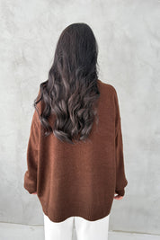 Kahve Bisiklet Yaka Lastikli Pinterest Triko Kazak SY-3368-Kahve