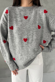 Gri Kalp Nakışlı Triko Kazak SY-2387-Gri