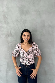 Pudra Puantiyeli Önü Bağlama Detaylı Crop SY-2538-Pudra