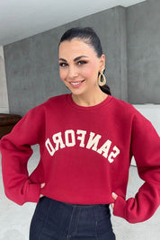 Bordo Yazı Baskılı Sweatshırt SY-2414-Bordo