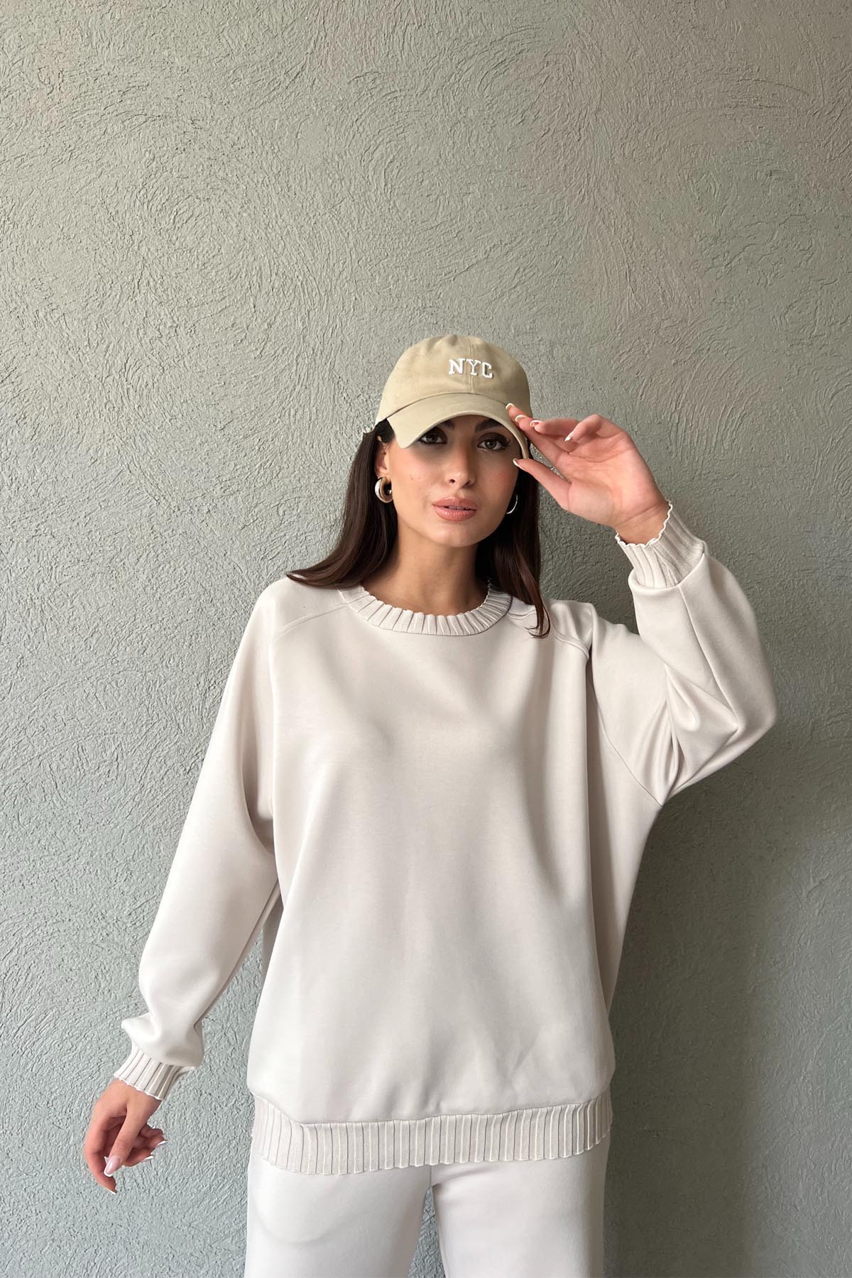 Bej Triko Detay Modal Sweatshırt SY-1796-Bej