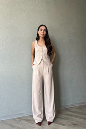 Bej V  Yaka Tasarım Klasik Yelek SY-1782-Bej