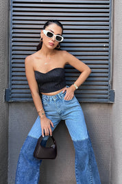 Lacivert Tasarım Çizgili Straplez Büstiyer SY-0951-Lacivert