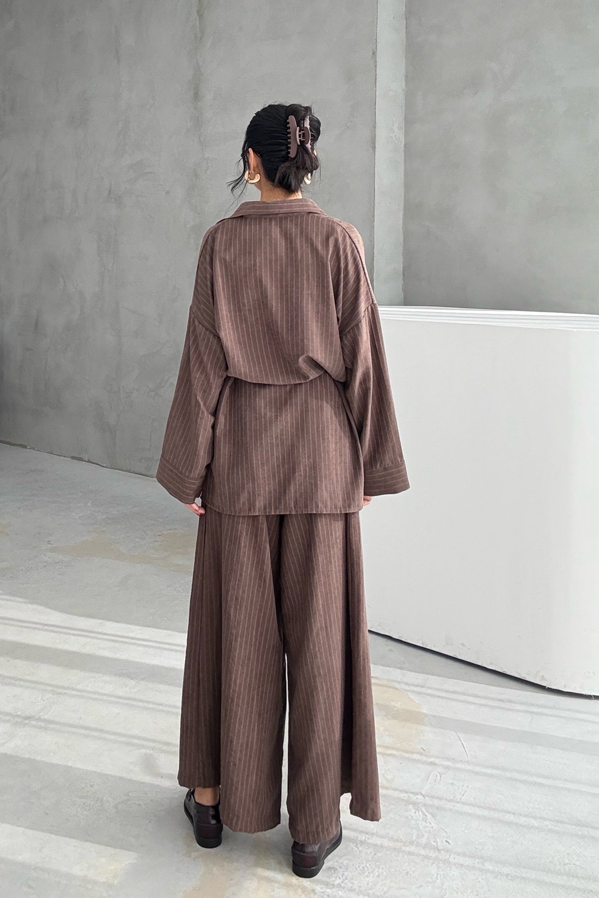 Kahve Çizgili Pantolon Üst Takım SY-3431-Kahve