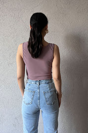 Gül Kurusu Önü Büzgülü Bodysuit SY-0557-Gül Kurusu