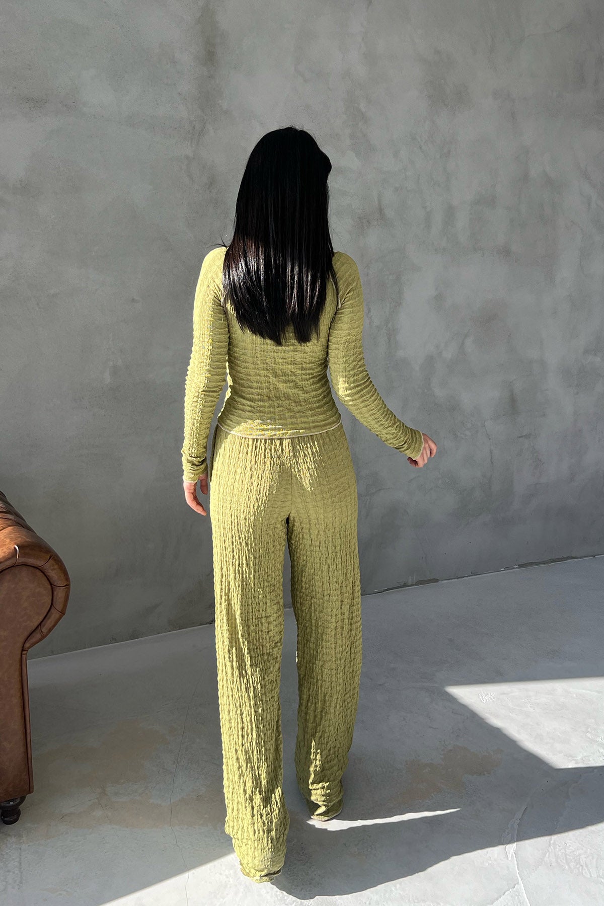 Fıstık Yeşili Rengi Dokulu Bahar Basic Rahat Takım SY-2953-Fıstık Yeşili