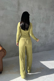 Fıstık Yeşili Rengi Dokulu Bahar Basic Rahat Takım SY-2953-Fıstık Yeşili