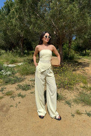 Butter Yellow Asimetrik Straplez ve Pantolon Takım SY-3189-Sarı