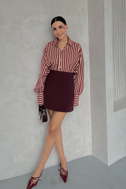 Bordo Arkadan Fermuarlı Klasik Mini Etek SY-3398-Bordo