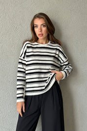 Siyah Çizgili Triko Kazak SY-1134-Siyah