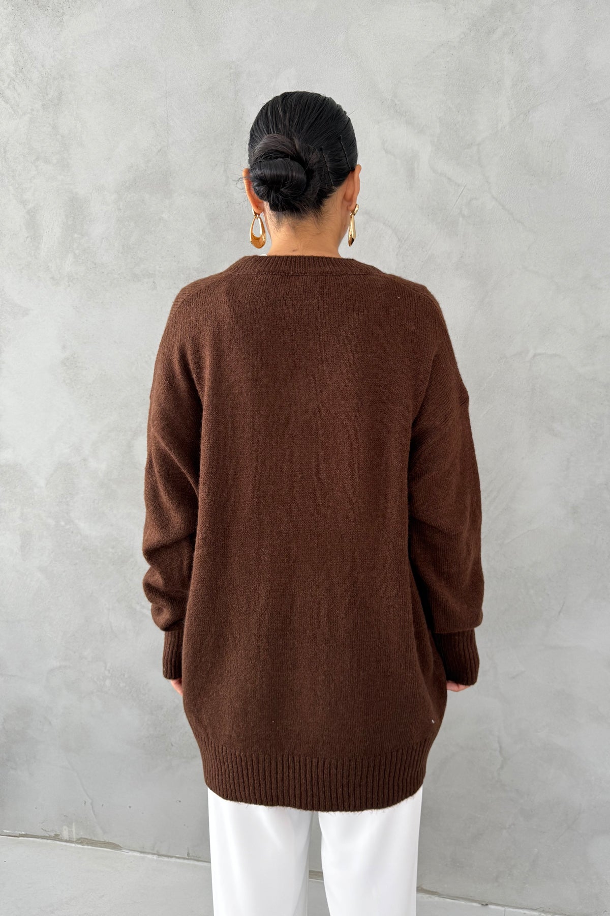 Kahve V Yaka Oversize Pinterest Triko Kazak SY-3348-Kahve