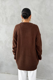 Kahve V Yaka Oversize Pinterest Triko Kazak SY-3348-Kahve