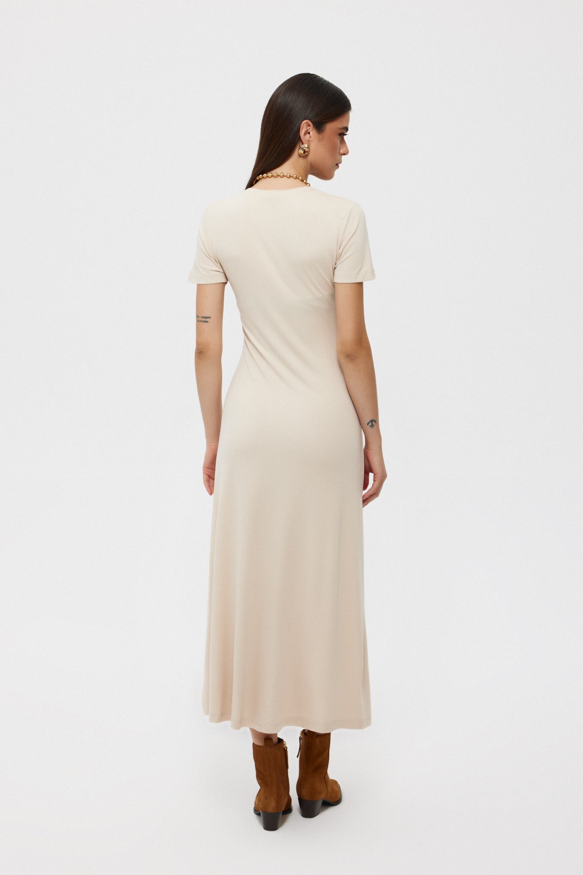 Bej Basıc Uzun Elbise SY-2392-Bej