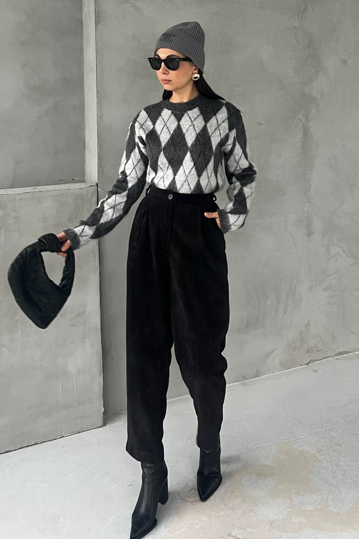 Siyah Fitilli Pensli Dar Paça Pantolon SY-2830-Siyah