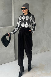 Siyah Fitilli Pensli Dar Paça Pantolon SY-2830-Siyah