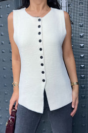 Ekru Düğmeli Sıfır Kol Yelek SY-2422-Ekru