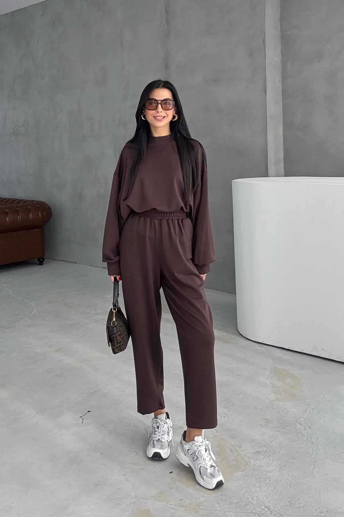 Kahve Eşofman Ve Uzun Sweat Modal Takım SY-3450-Kahve