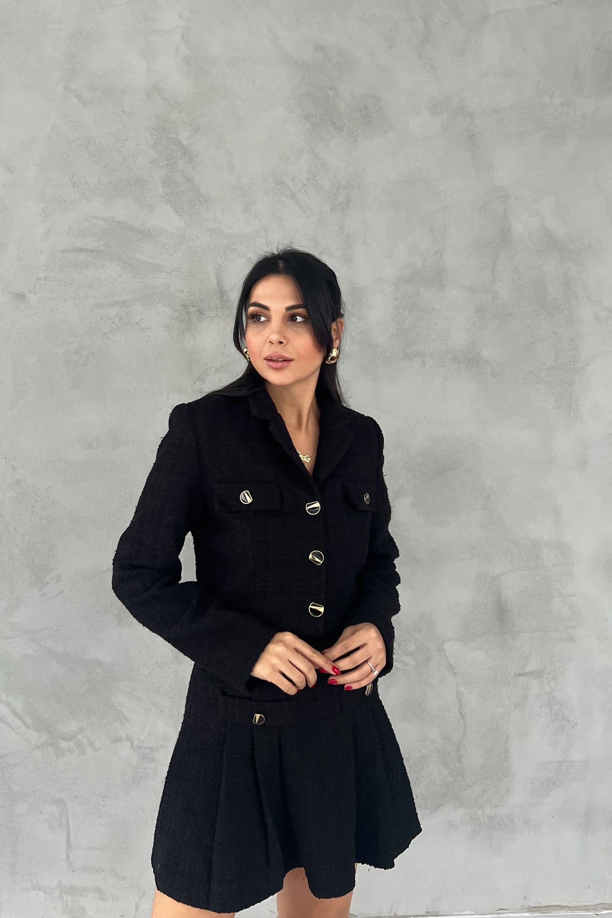 Siyah Astarlı Tüvit Crop Ceket SY-2540-Siyah