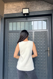 Ekru Düğmeli Sıfır Kol Yelek SY-2422-Ekru