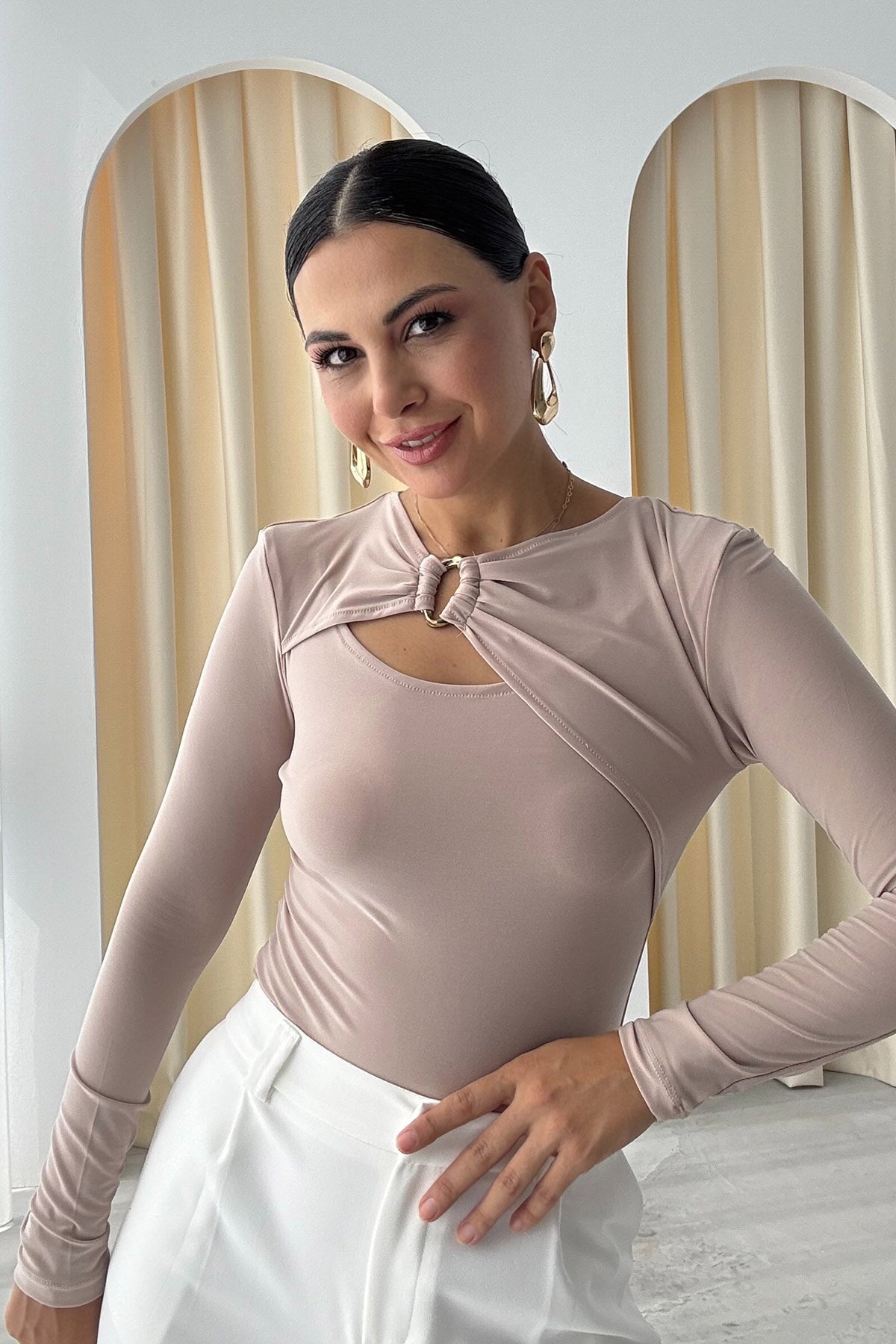 Bej Tokalı Bodysuit SY-2908-Bej