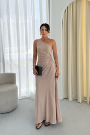 Taş Desenli Tek Kol Pencere Detaylı Elbise SY-3334-Taş