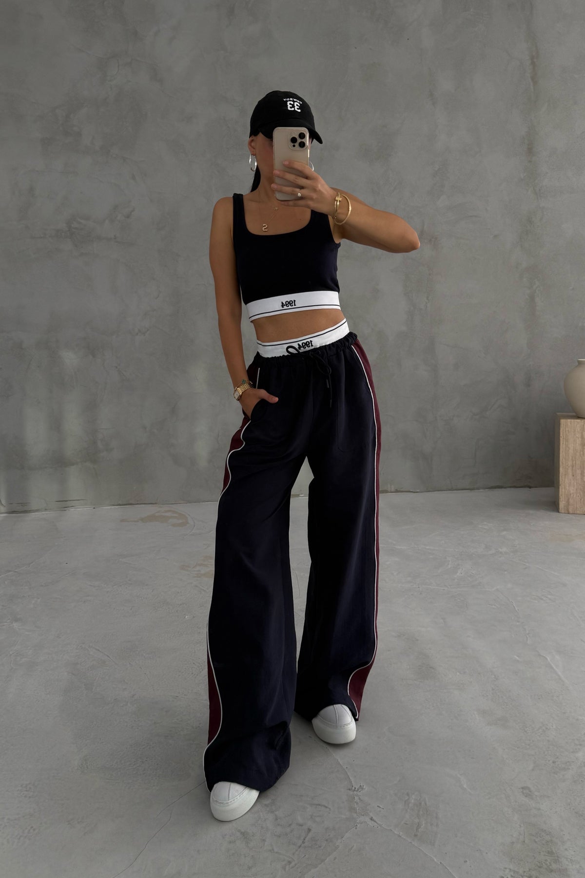 Lacivert Beli Ribanalı Şerit Detaylı Bol Paça Pantolon Bustiyer Takım SY-3319-Lacivert