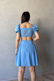 Mavi Fisto Bağlamalı  Büstiyer Etek Takım SY-0594-Mavi