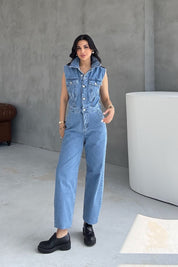 Mavi Balon Denim Tulum SY-3204-Mavi