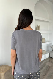 Gri V Yaka Kısa Kol Triko T-shırt SY-1731-Gri