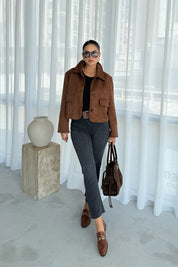 Taba Astarlı Kargo Cepli Süet Ceket SY-2548-Taba