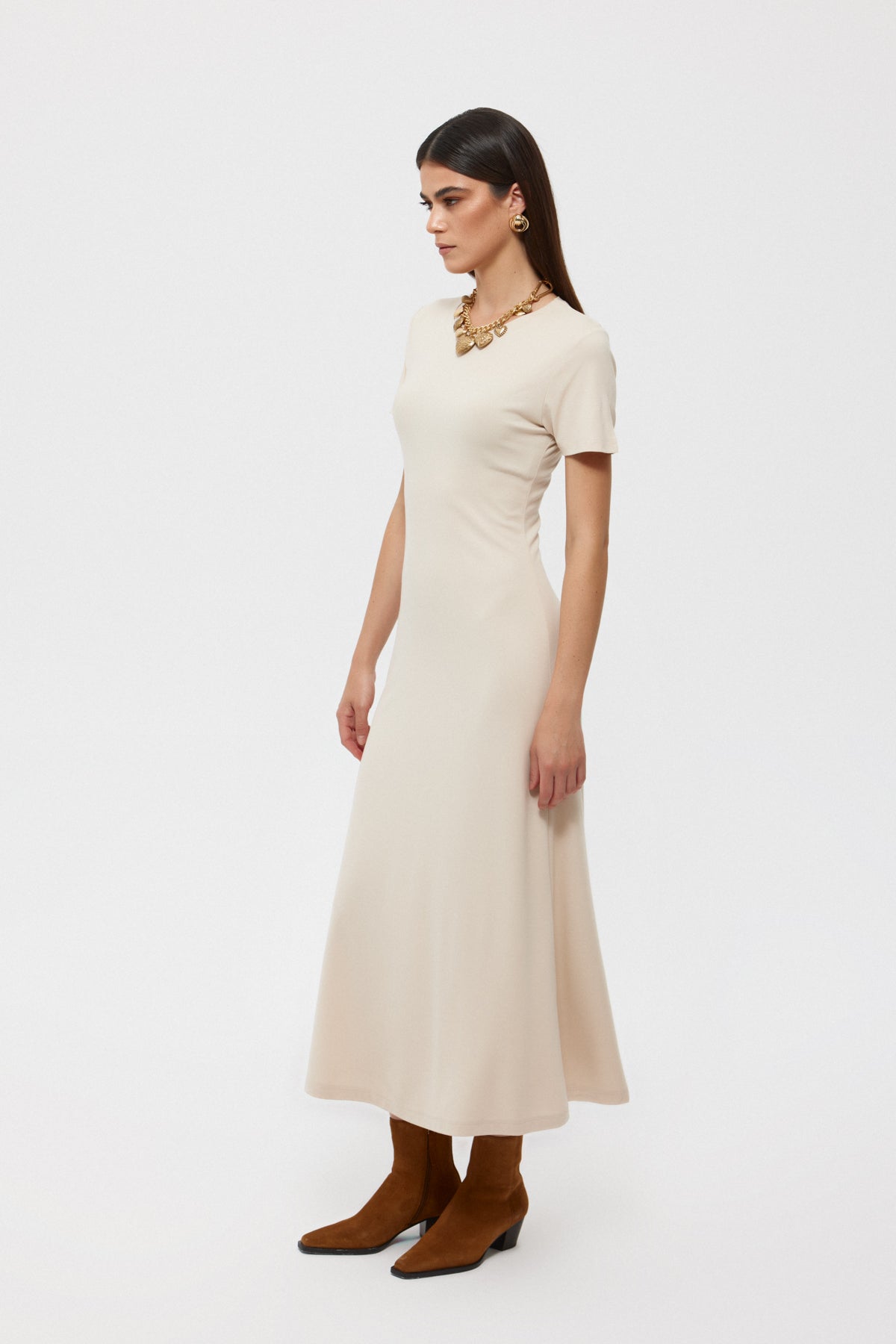 Bej Basıc Uzun Elbise SY-2392-Bej