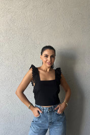 Siyah Fisto Askı Detaylı Crop SY-1961-Siyah