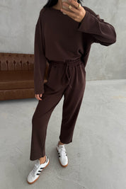 Kahve Uzun Kollu Beli Lastikli Modal Takım SY-3383-Kahve
