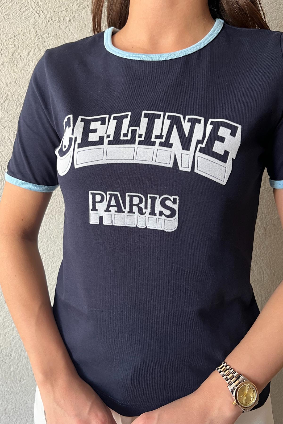 Lacivert Celine Muadili Basic T-shirt SY-1804-Lacivert