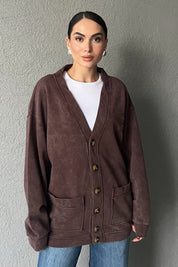 Kahve Logo Detay Yıkamalı Hırka SY-2751-Kahve